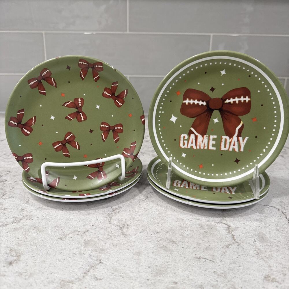 Set of 6 Game Day FOOTBALL Themed 6” Melamine Appetizer Dessert Plates NEW